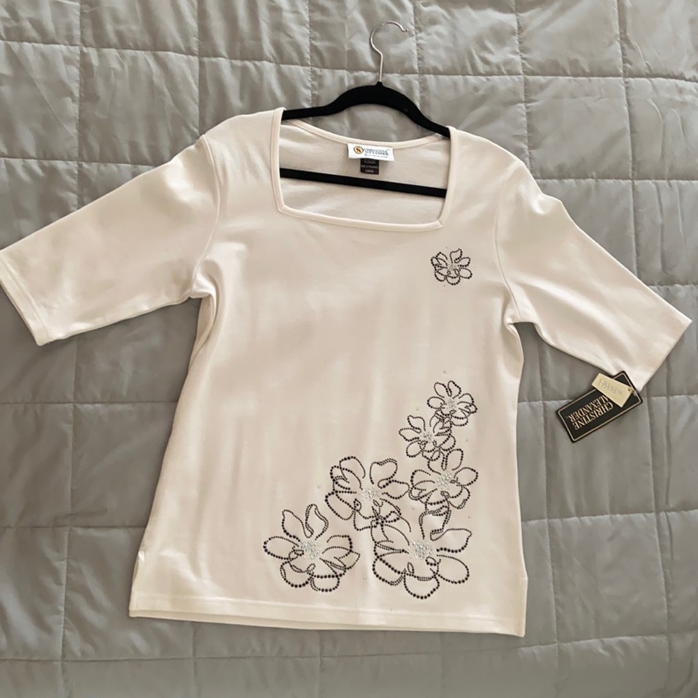 NWT Christine Alexander 3/4 Sleeve White Tee